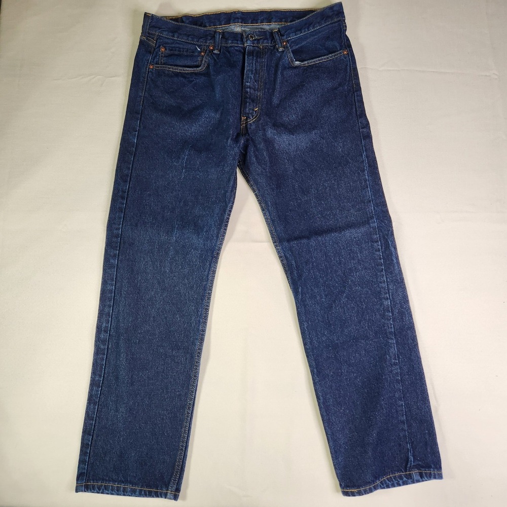 Levis 505 Regular Fit Jeans Mens 36x30 Dark Wash Straight Leg Blue Denim